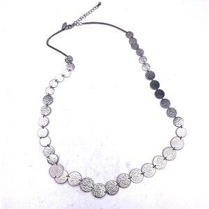 Ann Taylor Coin Long Necklace Silver Tone Lobster Closure Adjustable 36"